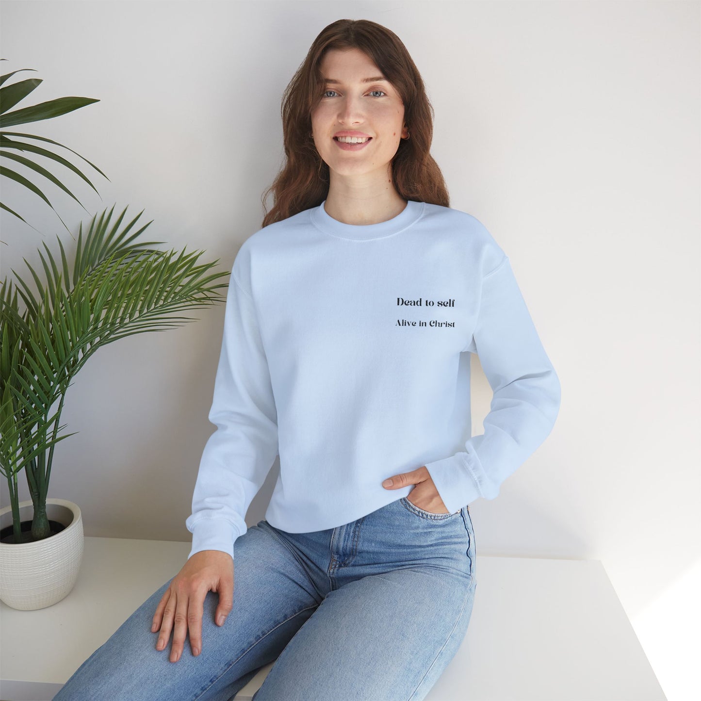 'Dead to Self' Embroidered Text - Scripture Inspired Crewneck Sweatshirt